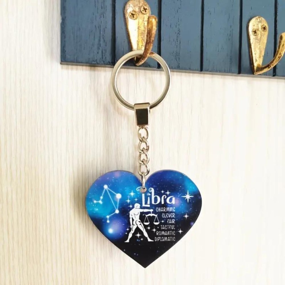 New Zodiac Universe Blue Heart Libra Keychain